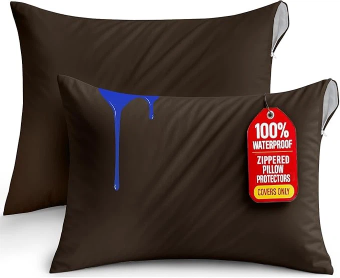 2-Pack Brown Standard Waterproof Pillow Protectors (20
